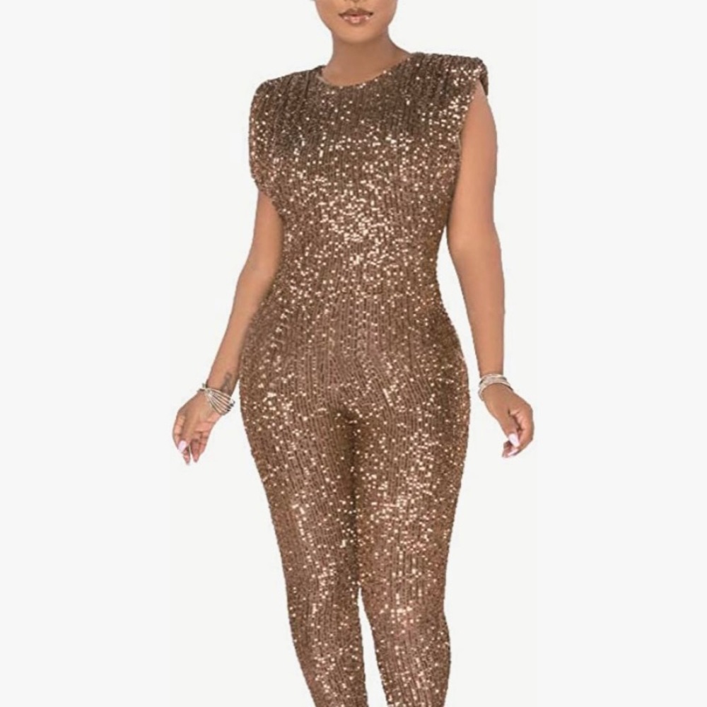 Tan or Gold sequined Jumpsuit